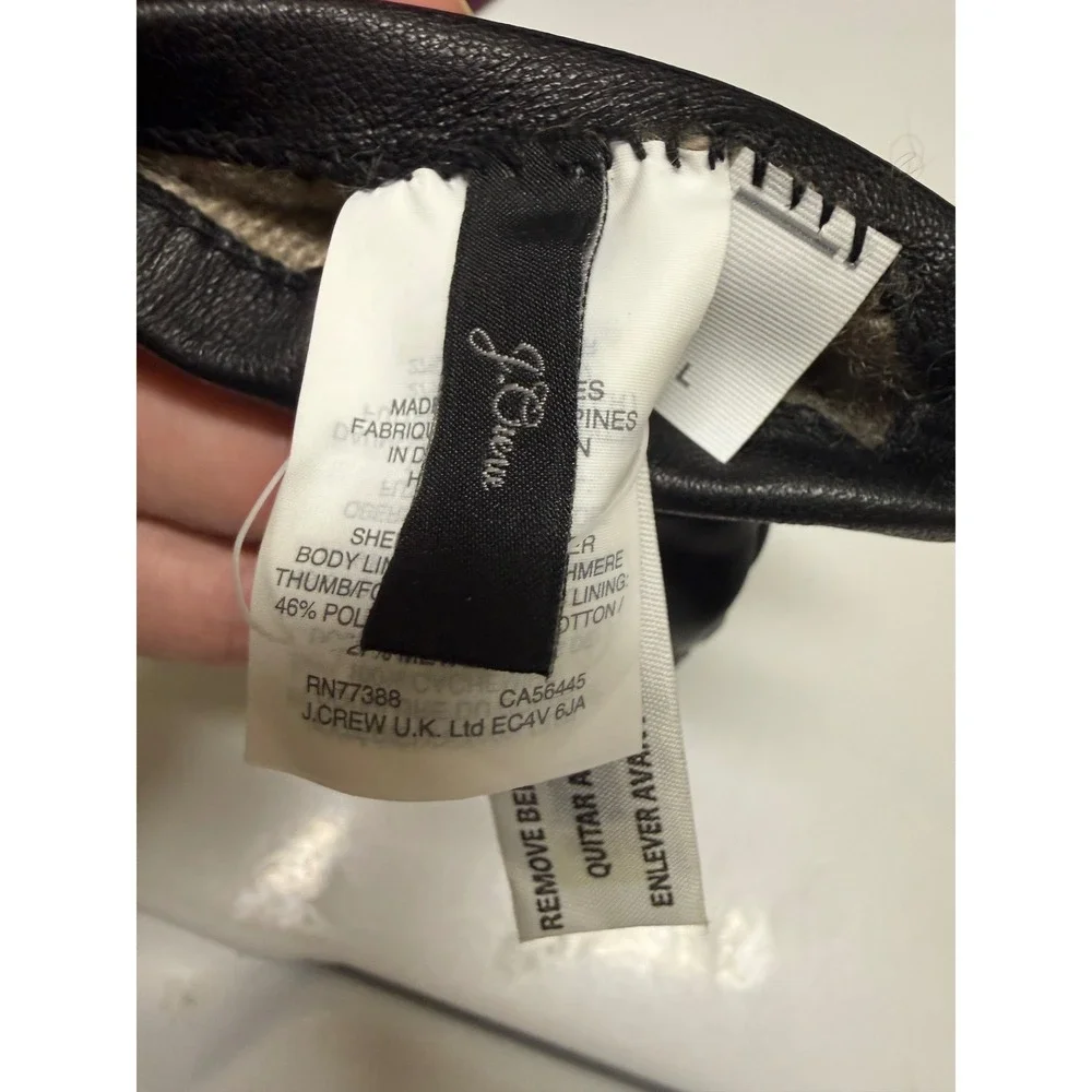 J.Crew‎ Black Leather Cashmere Lined Tech Touch Gloves Womens Size L NEW B5086